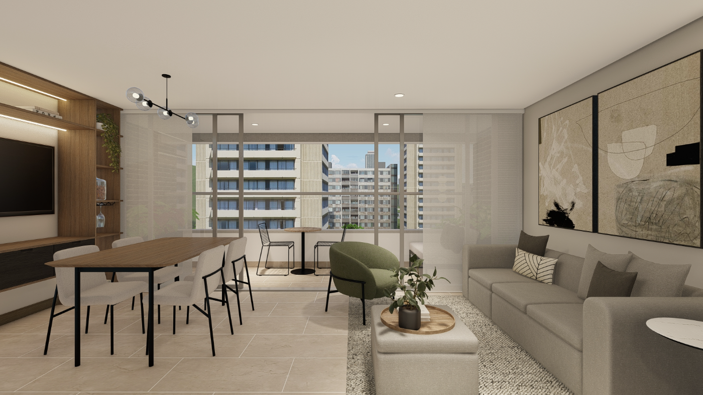 Render de la zona social antes de construir